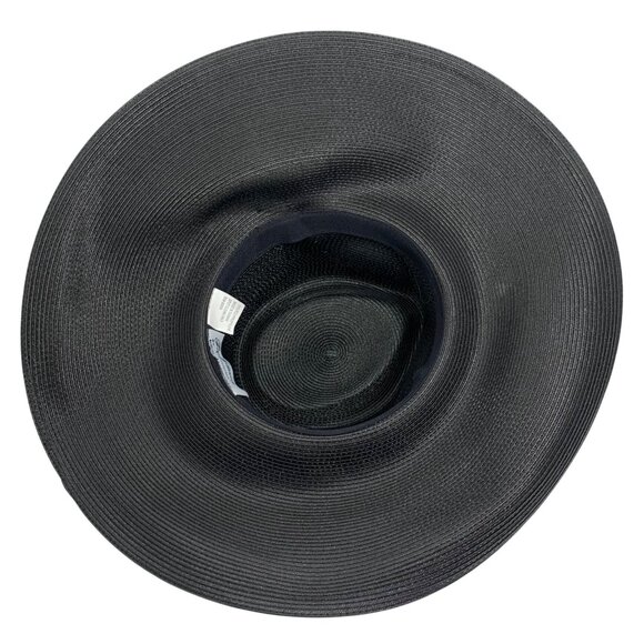 FINE MILLINERY Black Wide Brim Church Derby Hat With Floral Accent + Mesh Bow - Picture 5 of 7